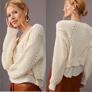Anthropologie Knit Crop Sweater Cream Off White